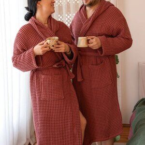 VIVAMAISON.COM Waffle Hooded Luxury Eco-Friendly Bathrobe GREEN